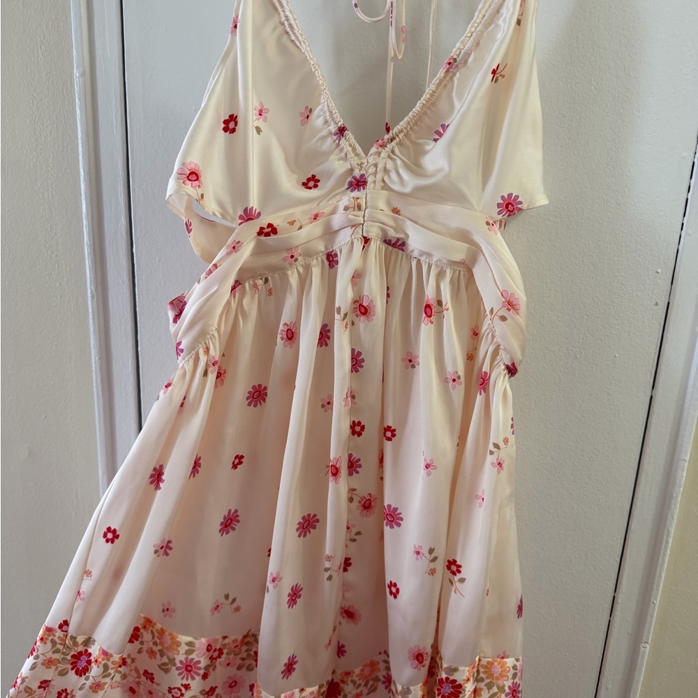Free People Pink Floral Satin Chemise
